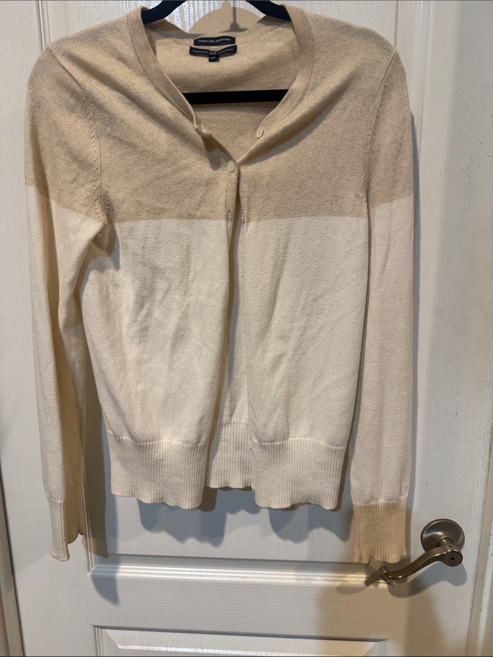 GAP Two-Tone Cream and Beige Crewneck Cardigan